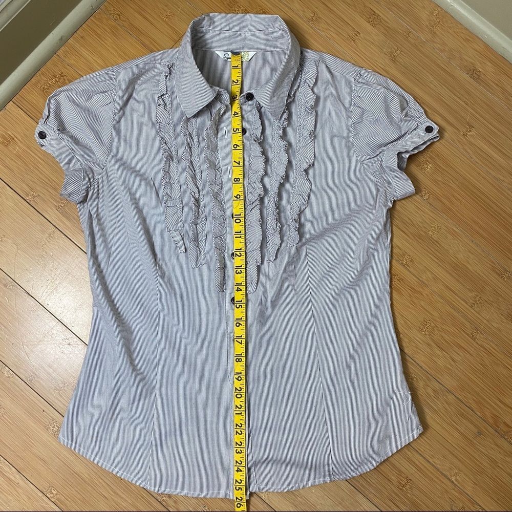 Gray Pinstripe Button-Down Ruffle Detail - Picture 8 of 8